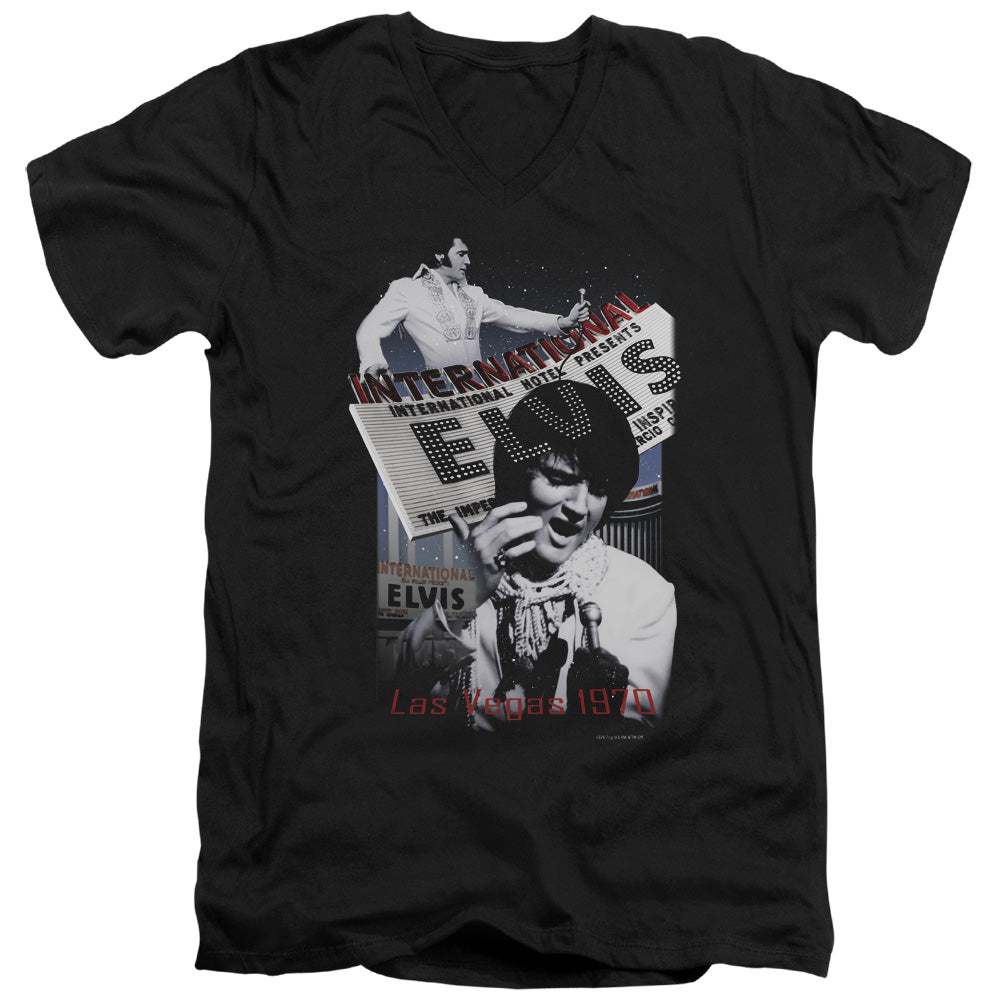 Elvis Presley - International Hotel - Short Sleeve Adult V-neck - Black T-shirt