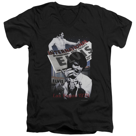 Elvis Presley - International Hotel - Short Sleeve Adult V-neck - Black T-shirt