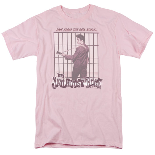 Elvis Presley - Cell Block Rock - Short Sleeve Adult 18/1 - Pink T-shirt