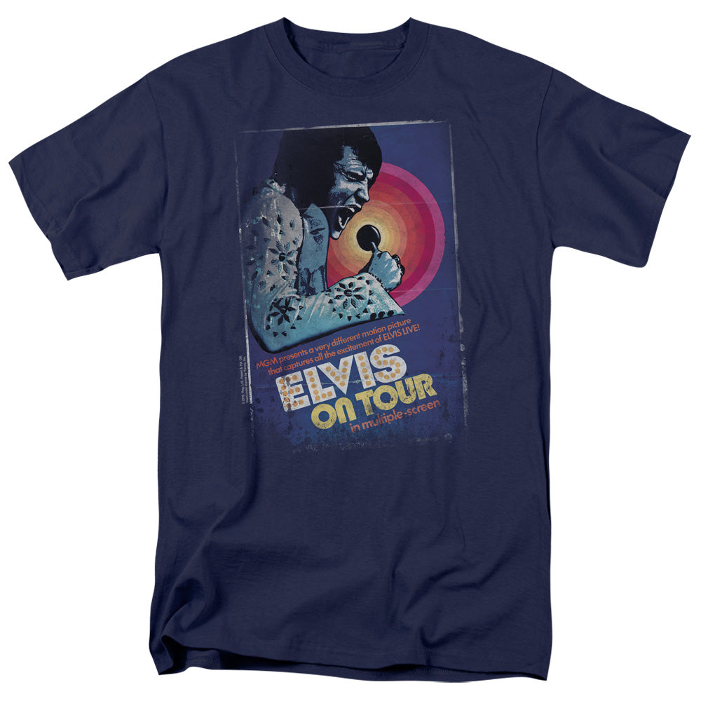 Elvis Presley - On Tour Poster - Short Sleeve Adult 18/1 - Navy T-shirt