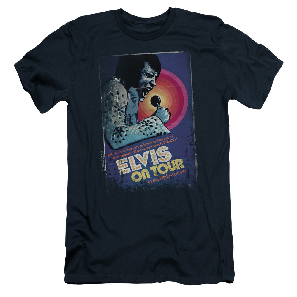 Elvis Presley - On Tour Poster - Short Sleeve Adult 30/1 - Navy T-shirt