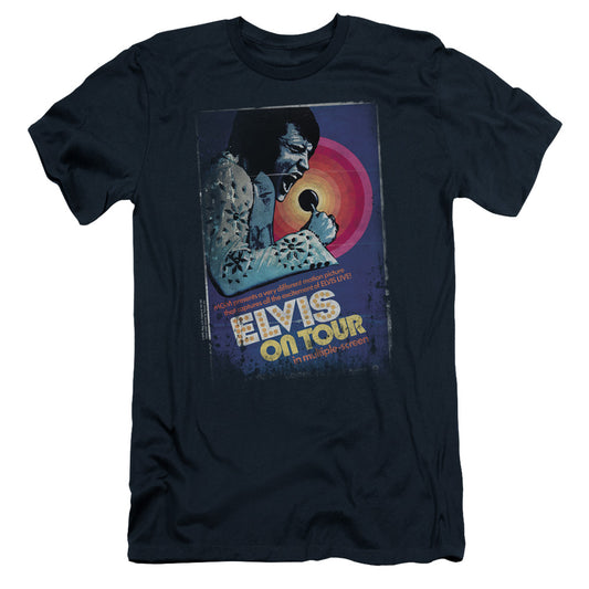 Elvis Presley - On Tour Poster - Short Sleeve Adult 30/1 - Navy T-shirt
