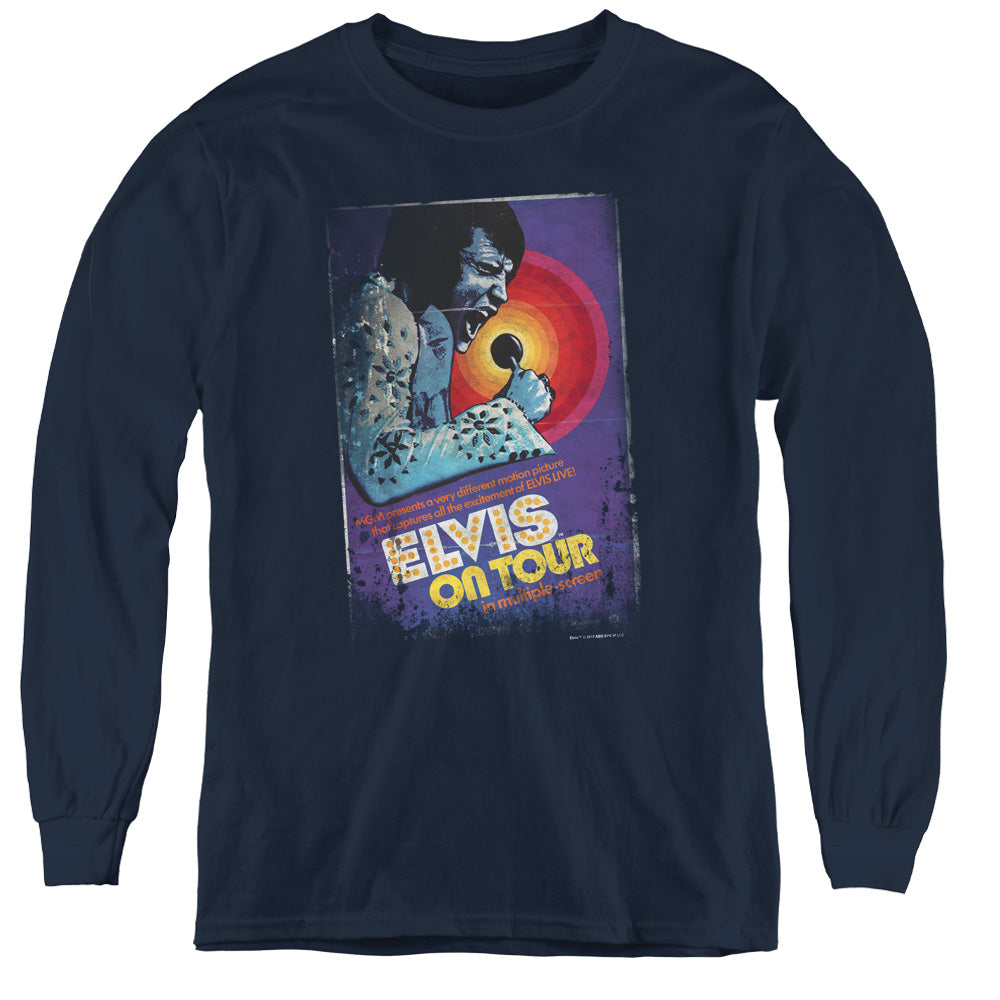 Elvis Presley - On Tour Poster - Youth Long Sleeve Tee - Navy