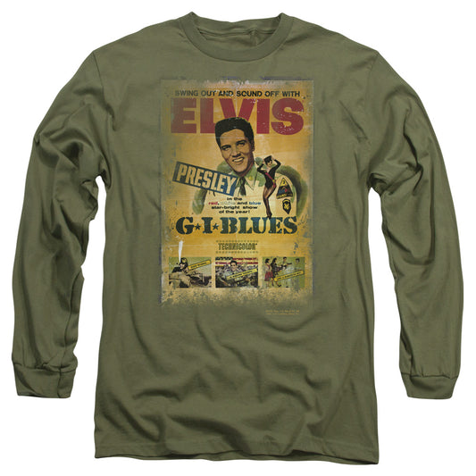 Elvis Presley - Gi Blues Poster - Long Sleeve Adult 18/1 - Military Green T-shirt