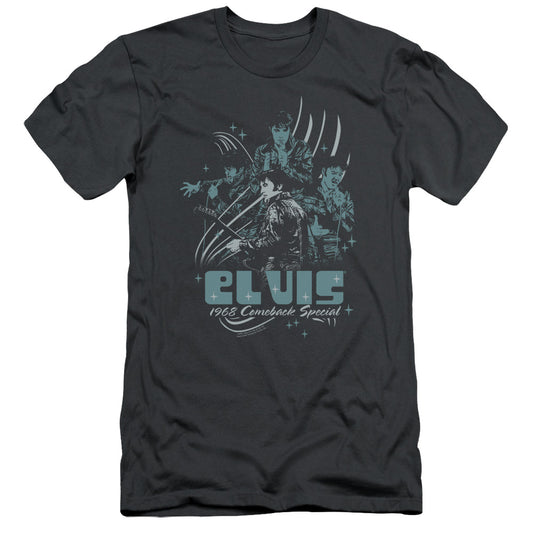 Elvis Presley - 68 Leather - Short Sleeve Adult 30/1 - Charcoal T-shirt