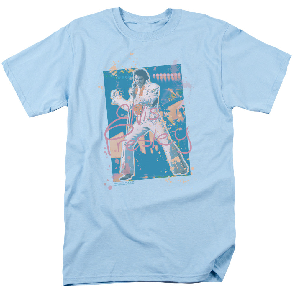 Elvis Presley - Splatter Hawaii - Short Sleeve Adult 18/1 - Carolina Blue T-shirt