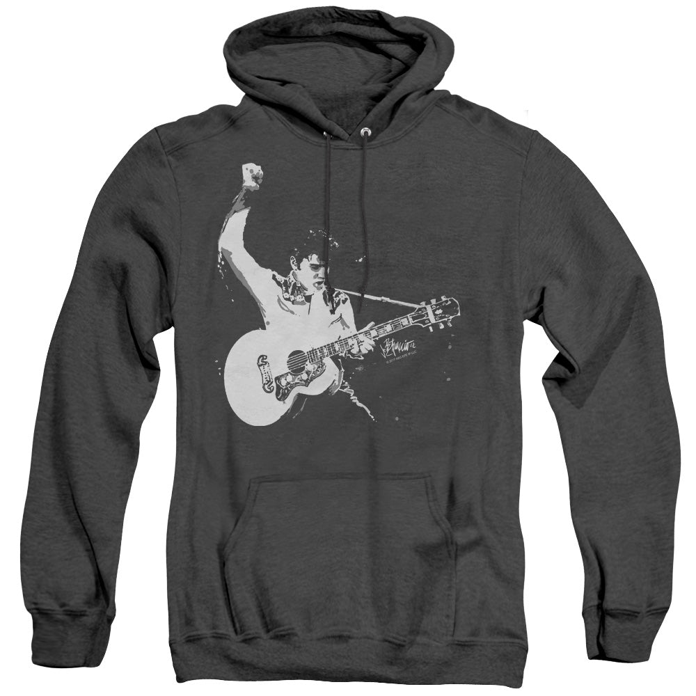 Elvis Presley - Black And White Guitarman - Adult Heather Hoodie - Black