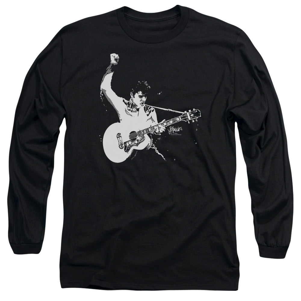 Elvis Presley - Black And White Guitarman - Long Sleeve Adult 18/1 - Black T-shirt