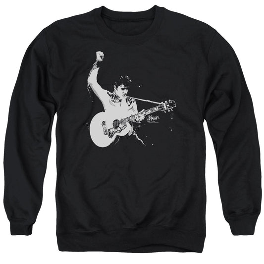 Elvis Presley - Black And White Guitarman - Adult Crewneck Sweatshirt - Black