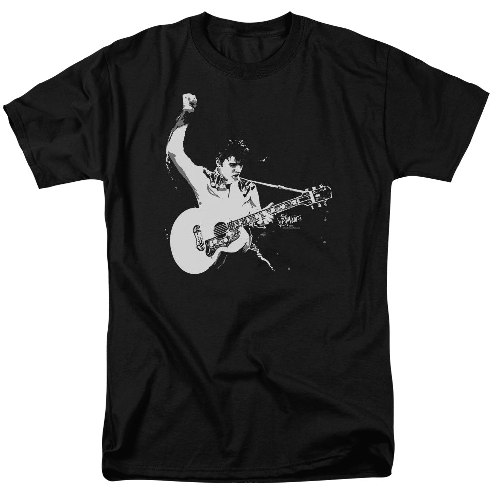 Elvis Presley - Black And White Guitarman - Short Sleeve Adult 18/1 - Black T-shirt