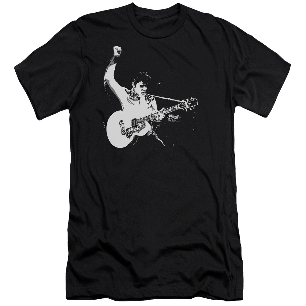 Elvis Presley - Black And White Guitarman-hbo Short Sleeve Adult 30/1 - Black T-shirt