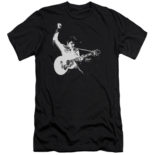 Elvis Presley - Black And White Guitarman-hbo Short Sleeve Adult 30/1 - Black T-shirt