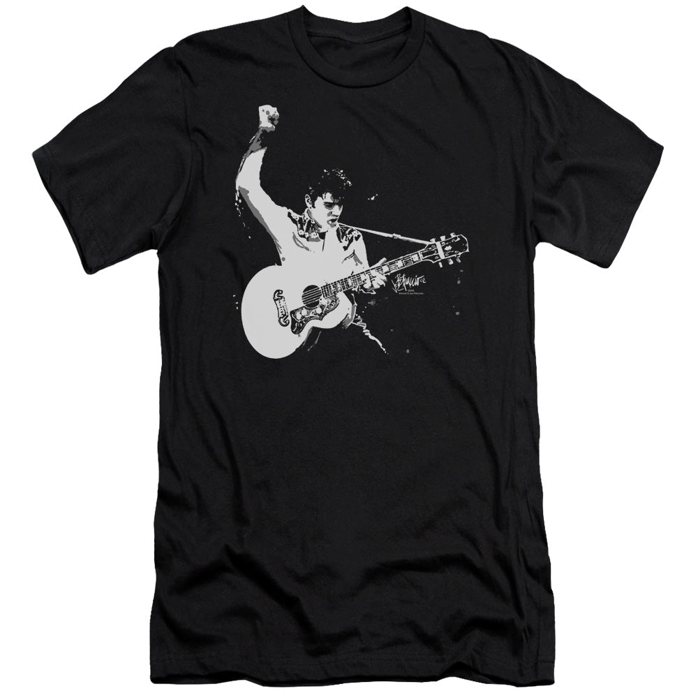 Elvis Presley - Black And White Guitarman - Short Sleeve Adult 30/1 - Black T-shirt