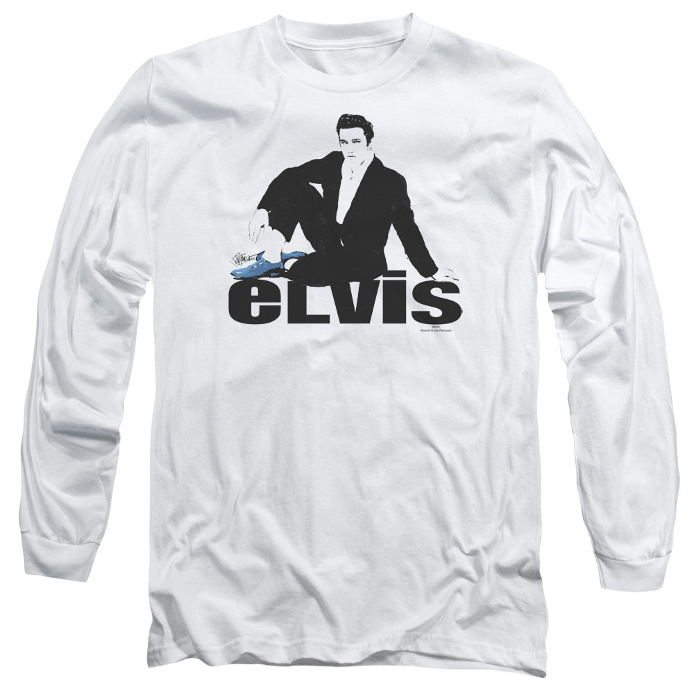 Elvis Presley - Blue Suede - Long Sleeve Adult 18/1 - White T-shirt
