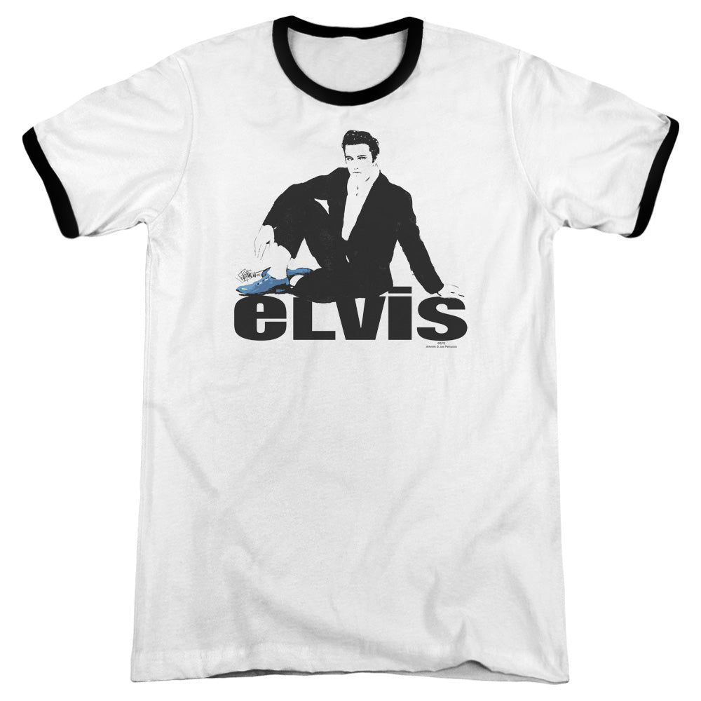 Elvis Presley Blue Suede - Adult Ringer - White/black