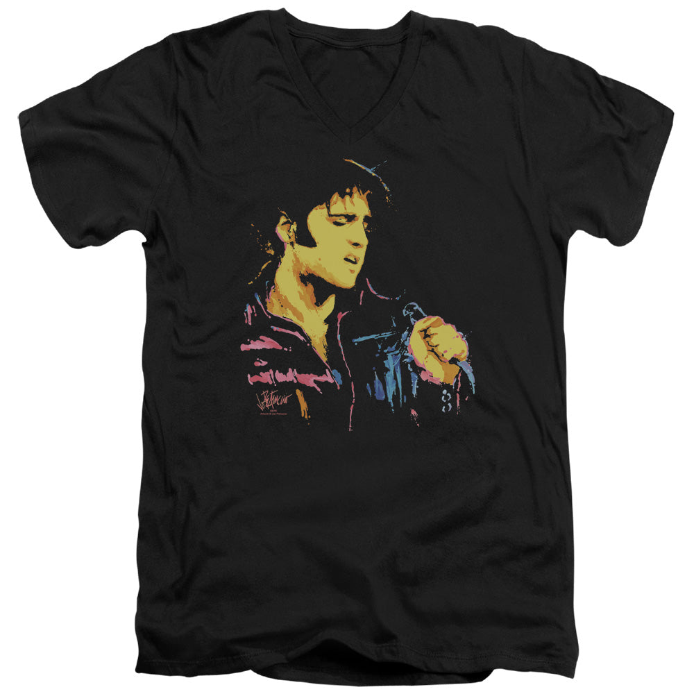 Elvis Presley - Neon Elvis - Short Sleeve Adult V-neck - Black T-shirt