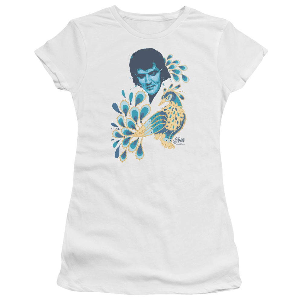 Elvis Presley - Peacock - Short Sleeve Junior Sheer - White T-shirt