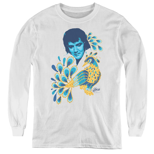 Elvis Presley - Peacock - Youth Long Sleeve Tee - White