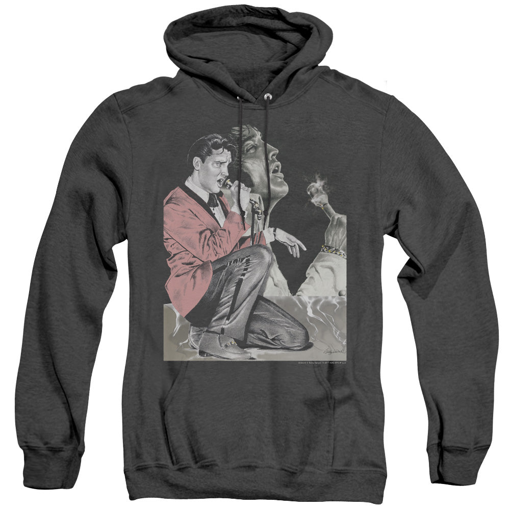 Elvis Presley - Rock N Roll Smoke - Adult Heather Hoodie - Black