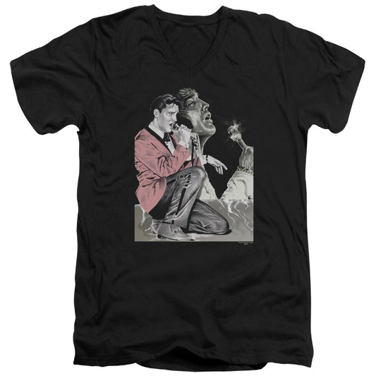 ELVIS PRESLEY ROCK N ROLL SMOKE - S/S ADULT V-NECK - BLACK T-Shirt