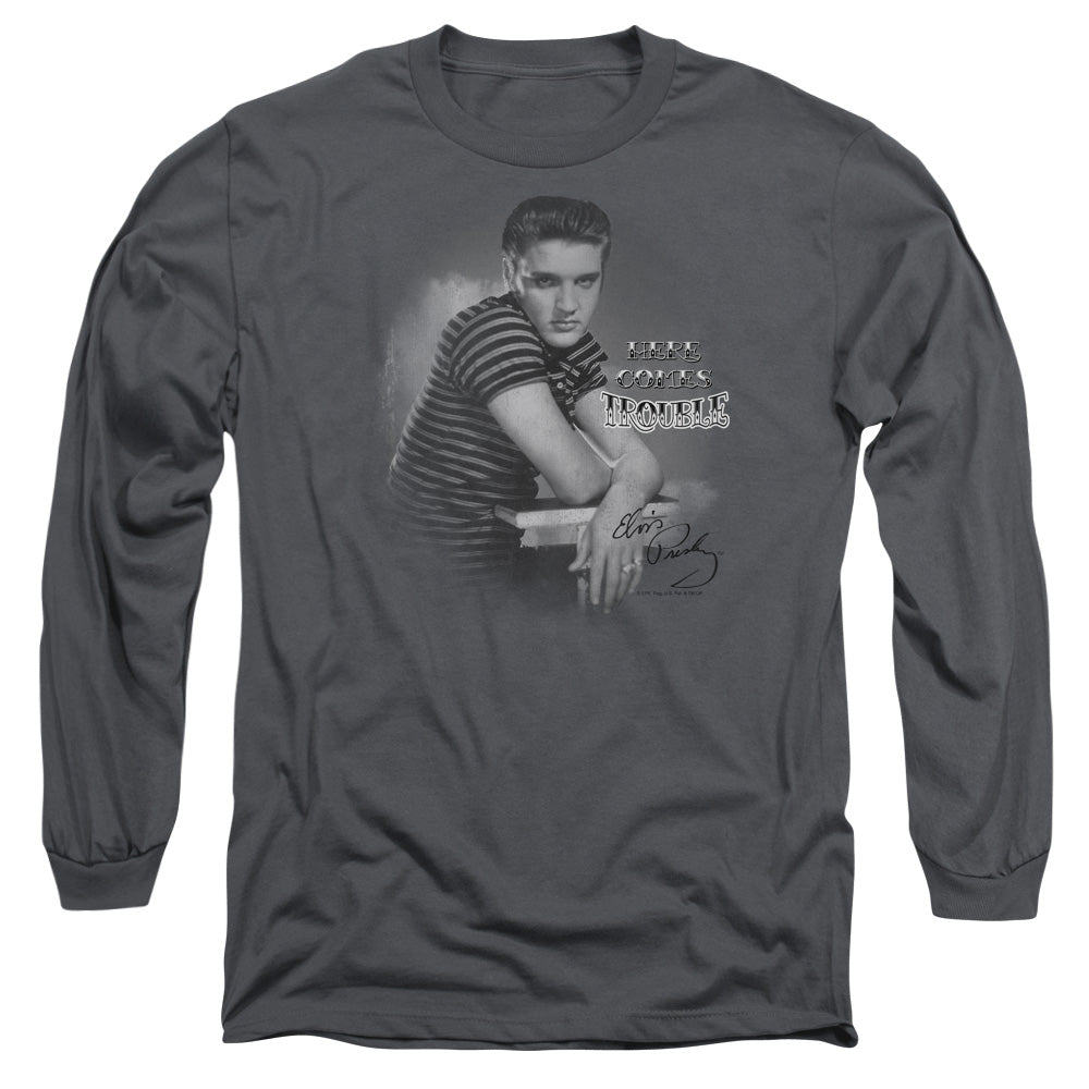 Elvis Presley - Trouble - Long Sleeve Adult 18/1 - Charcoal T-shirt