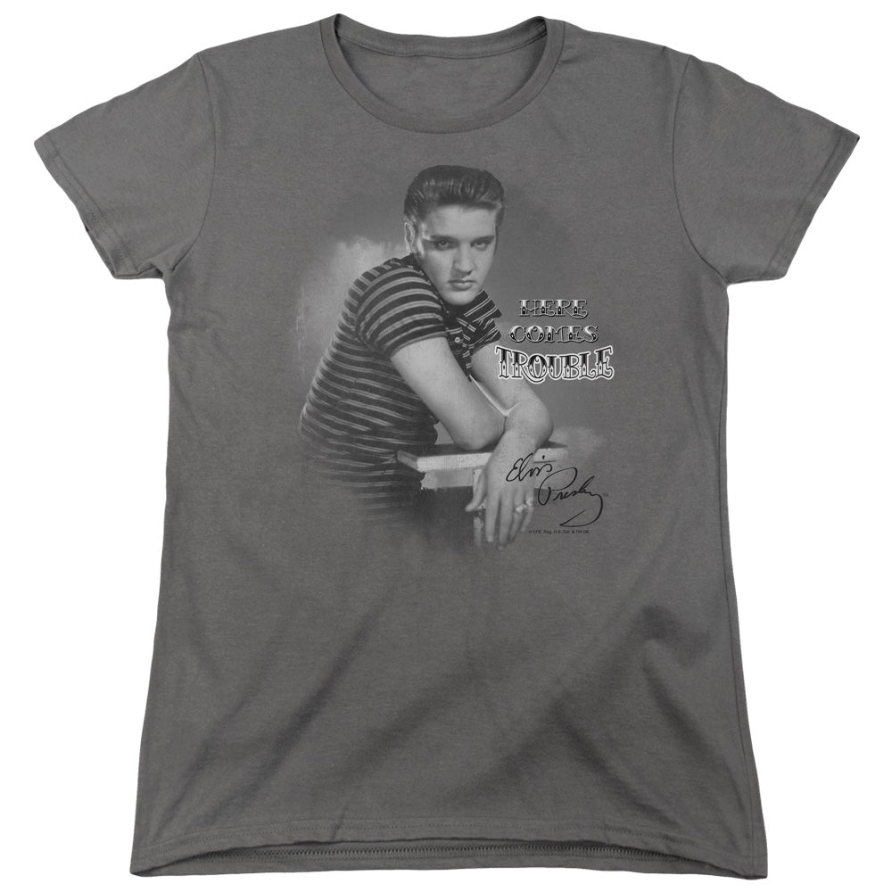 Elvis Presley - Trouble - Short Sleeve Womens Tee - Charcoal T-shirt