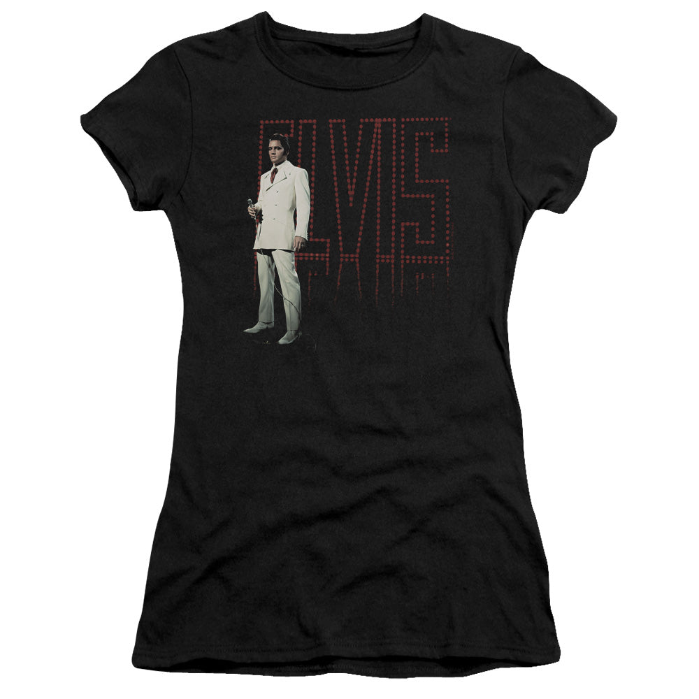 Elvis Presley - White Suit - Short Sleeve Junior Sheer - Black T-shirt