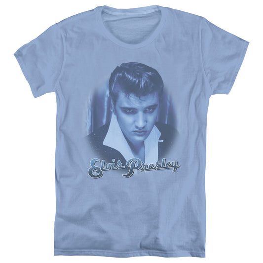 Elvis Presley - Blue Suede Fade - Short Sleeve Womens Tee - Carolina Blue T-shirt