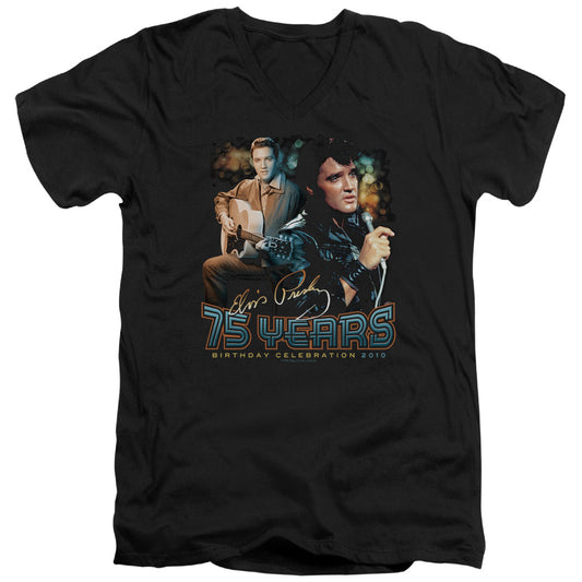 Elvis Presley - 75 Years - Short Sleeve Adult V-neck - Black T-shirt