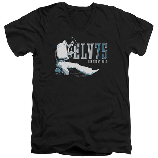 Elvis Presley - Elv 75 Logo - Short Sleeve Adult V-neck - Black T-shirt