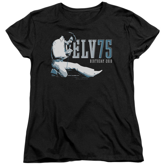 Elvis Presley - Elv 75 Logo - Short Sleeve Womens Tee - Black T-shirt