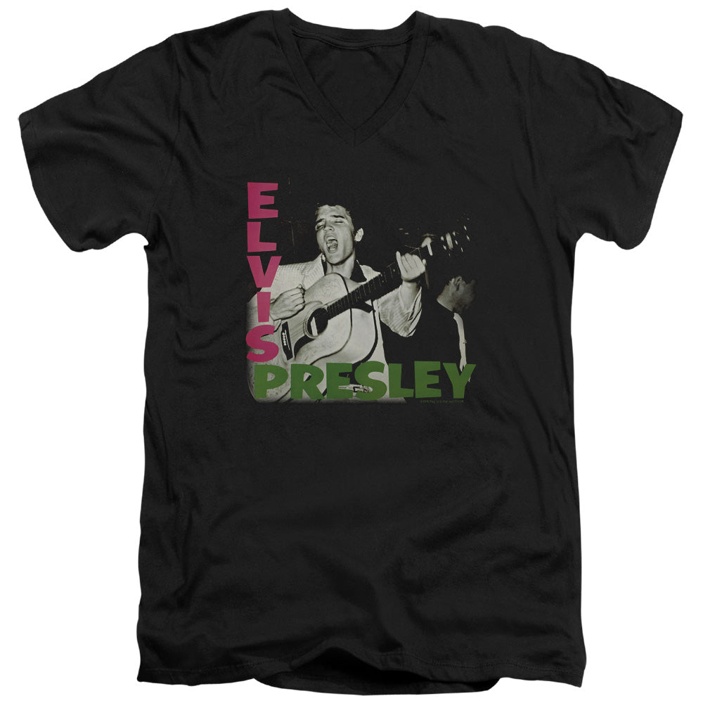 Elvis Presley - Elvis Presley Album - Short Sleeve Adult V-neck - Black T-shirt