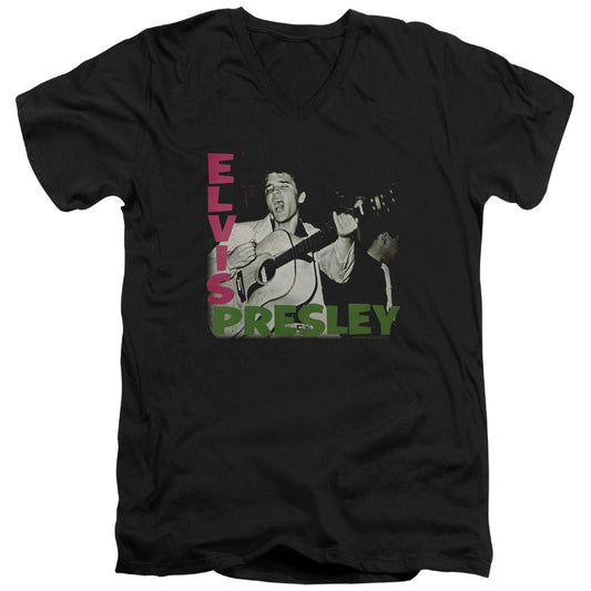 Elvis Presley - Elvis Presley Album - Short Sleeve Adult V-neck - Black T-shirt