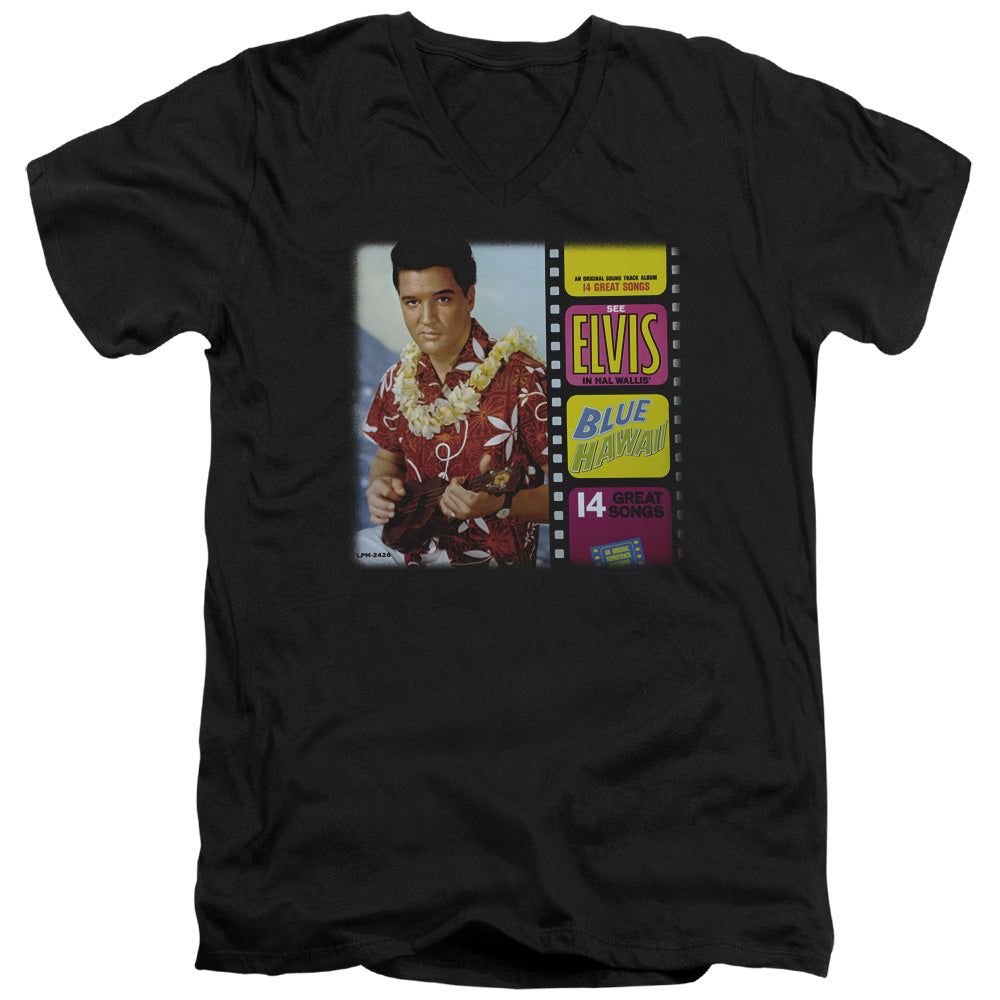 Elvis Presley - Blue Hawaii Album - Short Sleeve Adult V-neck - Black T-shirt