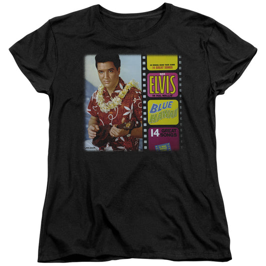 Elvis Presley - Blue Hawaii Album - Short Sleeve Womens Tee - Black T-shirt