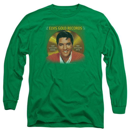 Elvis Presley - Gold Records - Long Sleeve Adult 18/1 - Kelly Green T-shirt