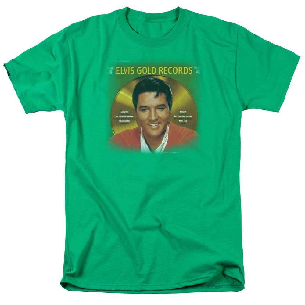 Elvis Presley - Gold Records - Short Sleeve Adult 18/1 - Kelly Green T-shirt