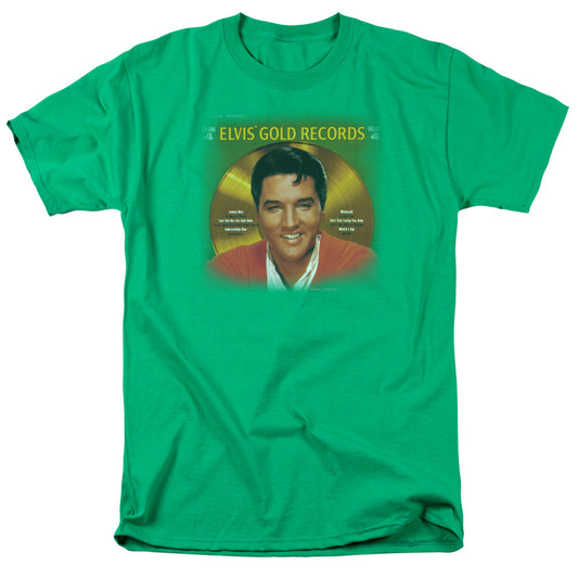 Elvis Presley - Gold Records - Short Sleeve Adult 18/1 - Kelly Green T-shirt