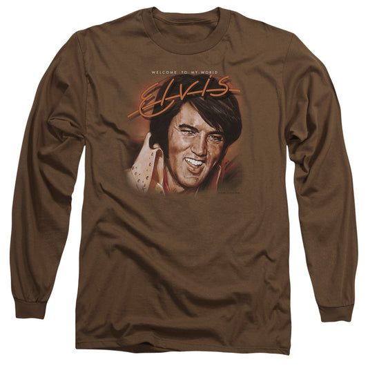 Elvis Presley - Welcome To My World - Long Sleeve Adult 18/1 - Coffee T-shirt