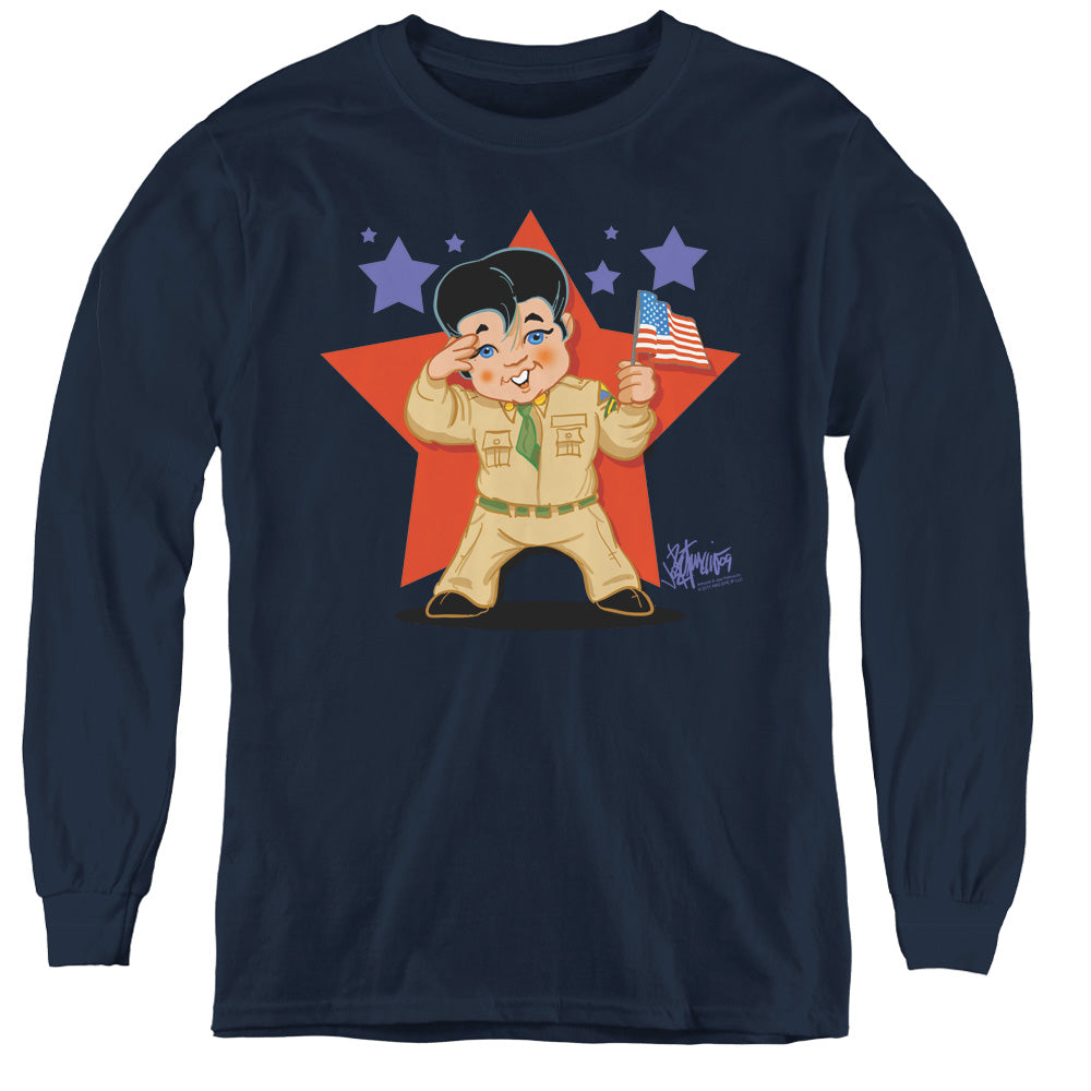 Elvis Presley - Lil G I - Youth Long Sleeve Tee - Navy