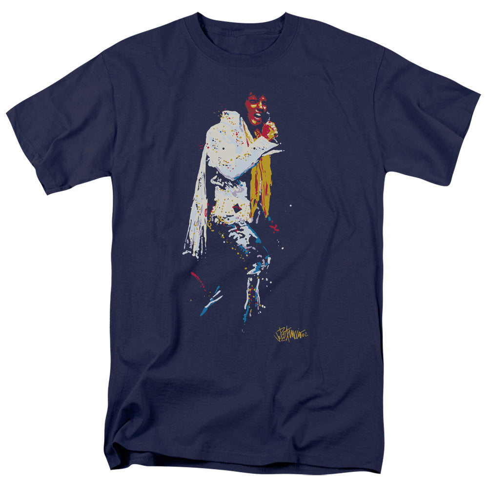 Elvis Presley - Yellow Scarf - Short Sleeve Adult 18/1 - Navy T-shirt