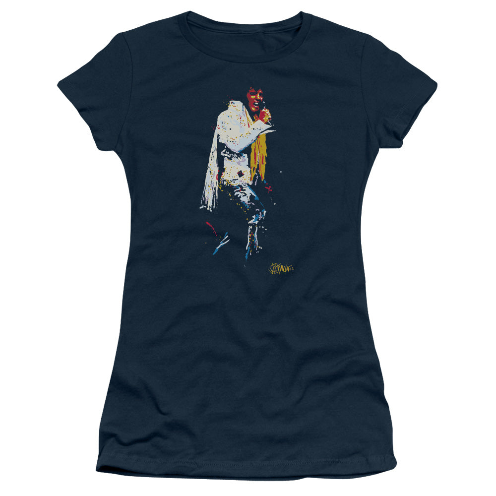 Elvis Presley - Yellow Scarf - Short Sleeve Junior Sheer - Navy T-shirt