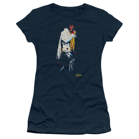 Elvis Presley - Yellow Scarf - Short Sleeve Junior Sheer - Navy T-shirt