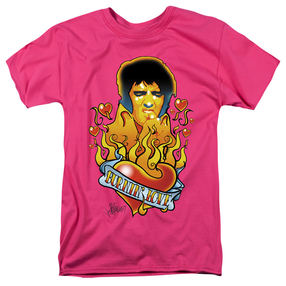 Elvis Presley - Burning Love - Short Sleeve Adult 18/1 - Hot Pink T-shirt