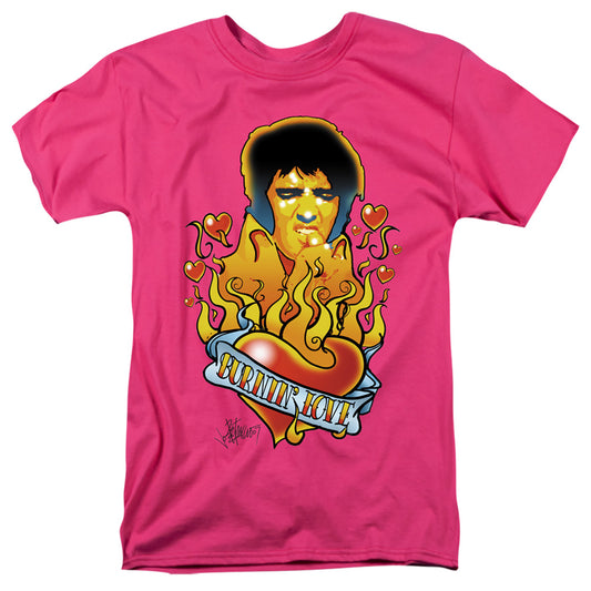 Elvis Presley - Burning Love - Short Sleeve Adult 18/1 - Hot Pink T-shirt
