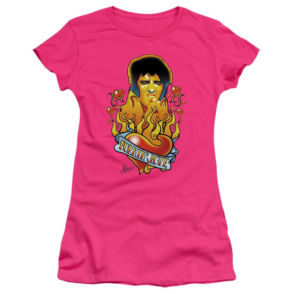 Elvis Presley - Burning Love - Short Sleeve Junior Sheer - Hot Pink T-shirt