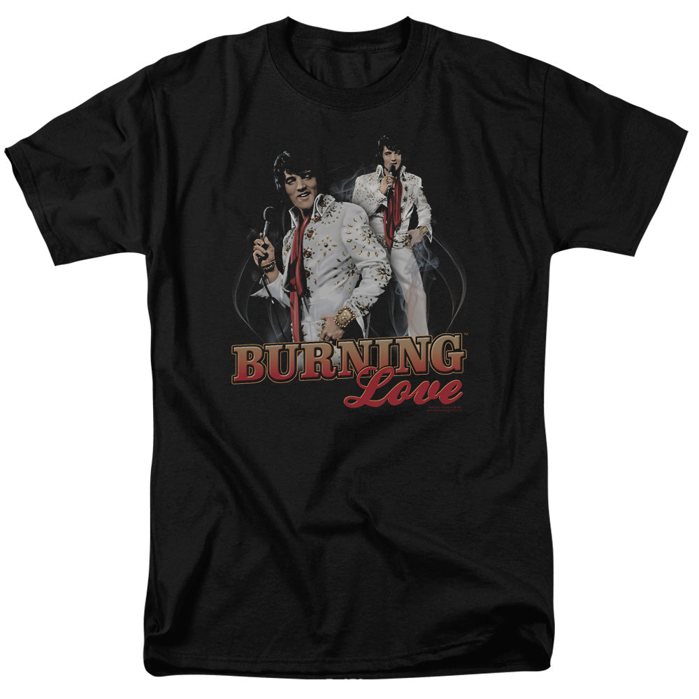 Elvis Presley - Burning Love - Short Sleeve Adult 18/1 - Black T-shirt
