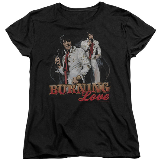 Elvis Presley - Burning Love - Short Sleeve Womens Tee - Black T-shirt