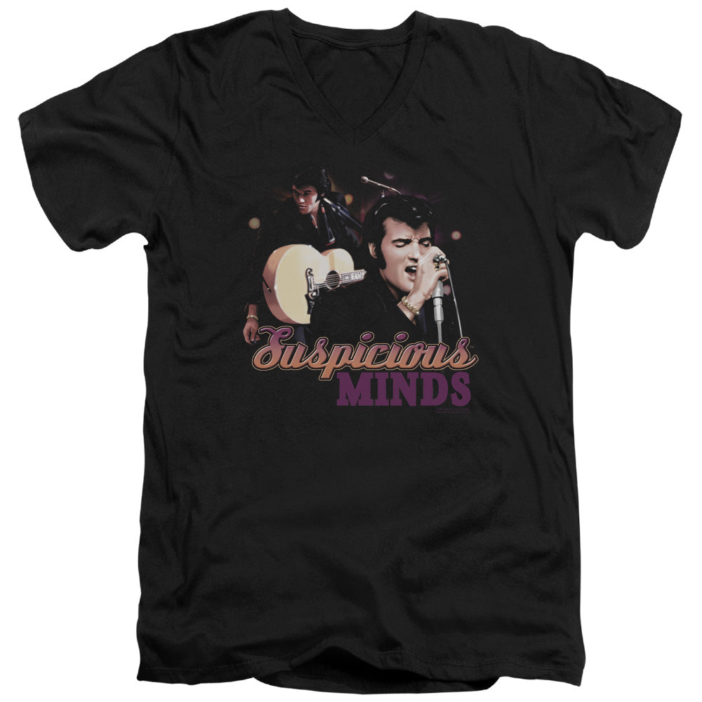 Elvis Presley - Suspicious Minds - Short Sleeve Adult V-neck - Black T-shirt