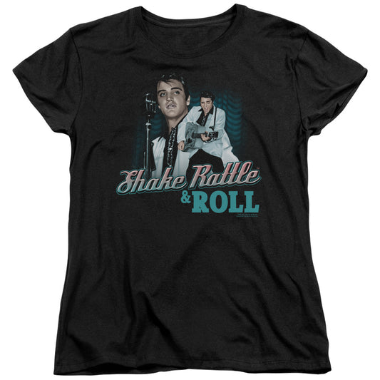 Elvis Presley - Shake Rattle & Roll - Short Sleeve Womens Tee - Black T-shirt